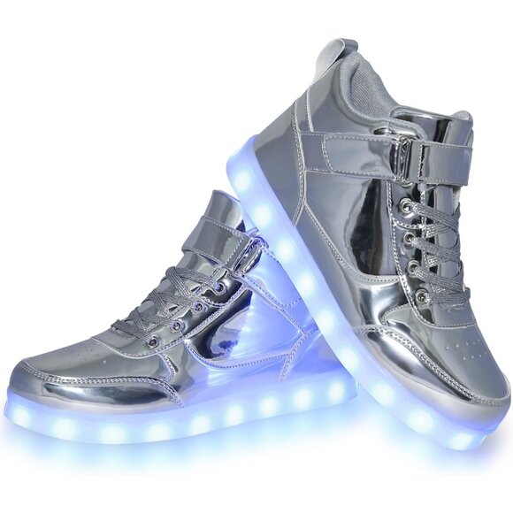 ⚡Unisex Silver High Top Light Up Shoes USB Charging Glowing Luminous LED Sneaker - Picture 4 of 7